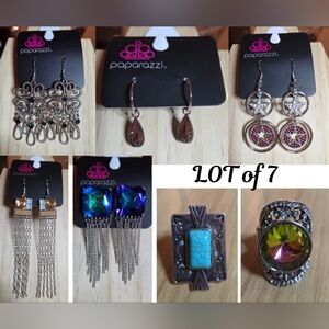 Paparazzi Jewelry Set of 7 Earrings and Rings, Blue, Turquoise, Multi-color